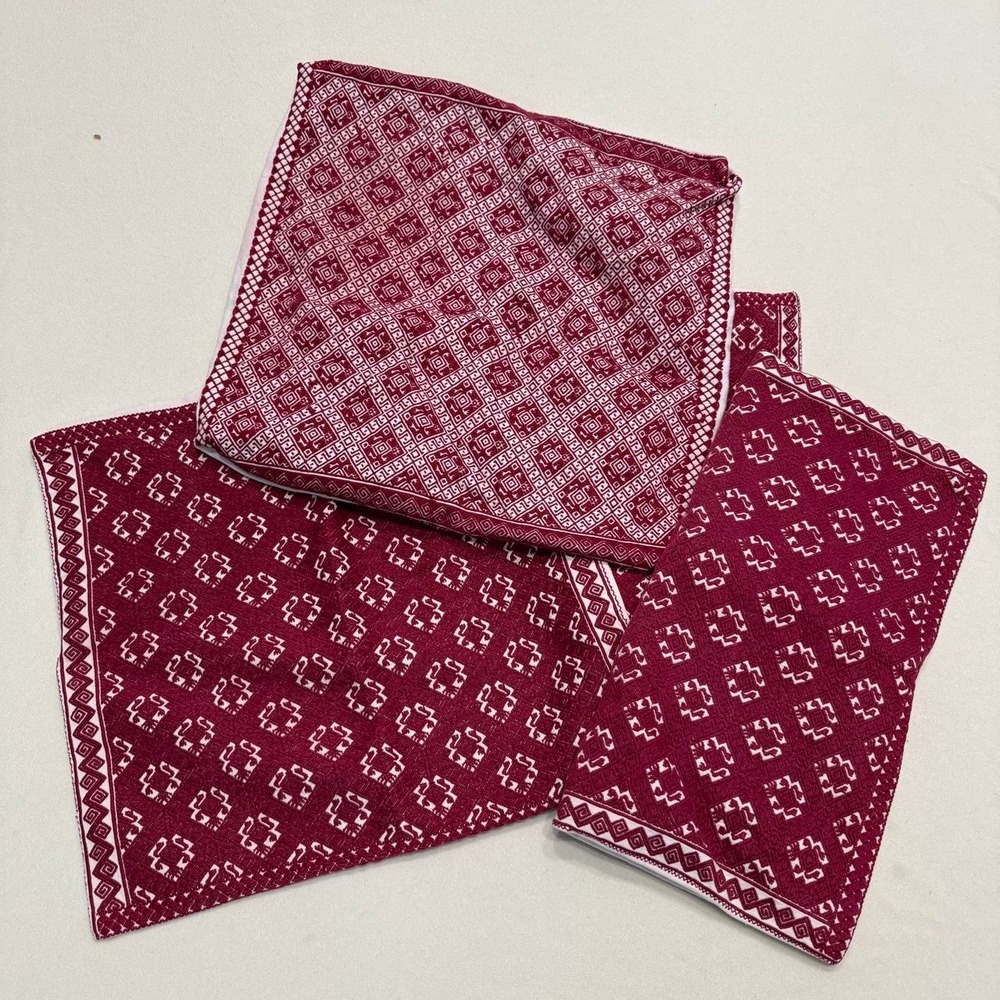Lot of 4 Outdoor Pillow Cases Burgundy White Geometric Pattern Cotton 18x18